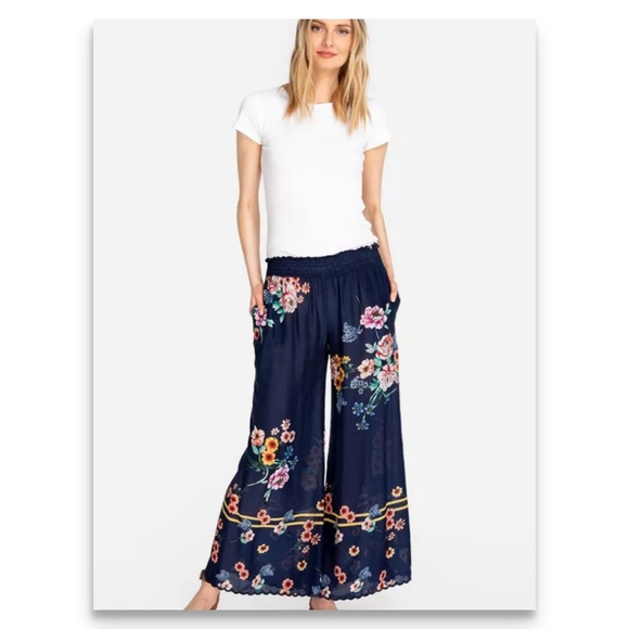 Johnny Was Pants - Johnny Was Mariah Blue Floral Wide Leg Pants